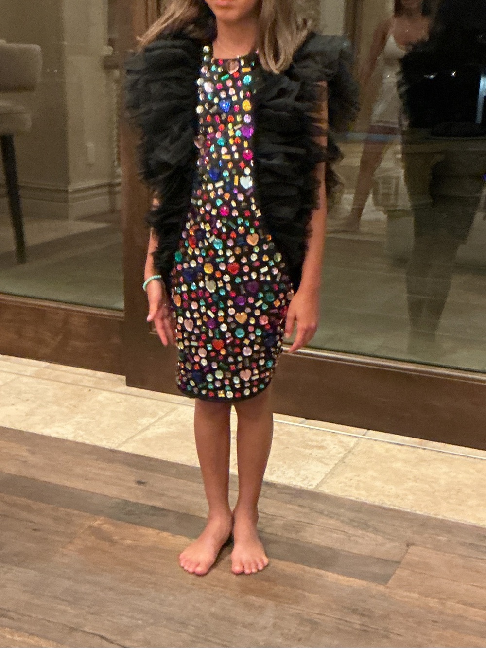 Embellished Black Sequin Gem Sheath Dress